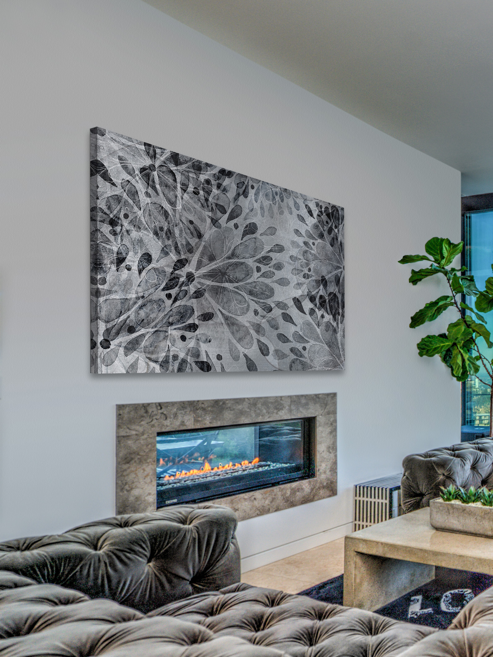 "Monochrome Floral" Painting Print on Wrapped Canvas