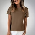 thumbnail image 2 of CheerKidz Trendy Women's Round Neck Pullover Short Sleeve Blouse Solid Color Summer Tops,Casualto Office Wear(Brown,3XL), 2 of 7