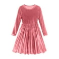 thumbnail image 4 of Tdoqot Girls Velvet Party Dresses- Long Sleeve Crewneck Elegant Soft Kids Winter Midi Dress Pink Size 8, 4 of 7