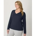 thumbnail image 6 of Hanes Women's Long Sleeve Cotton V-Neck T-Shirt Navy S, 6 of 7