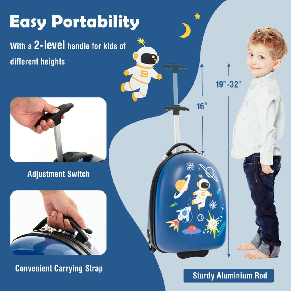 GVN 16 Inch Kids Carry-On Luggage Hard Shell Suitcase with Wheels-Blue, Kids' Luggage, Riding Suitcase for Kids