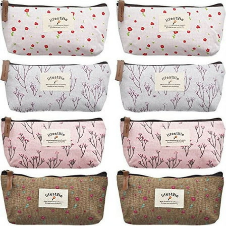 Floral Style Canvas Pencil Cases, 8 Count