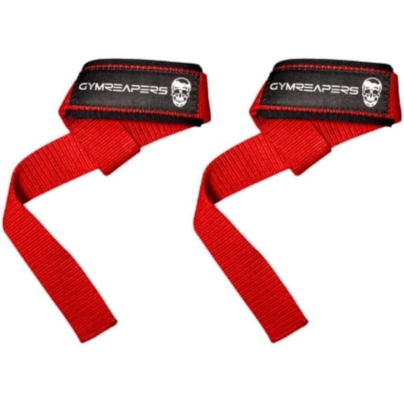 Gymreapers Lifting Wrist Straps for Weightlifting, Bodybuilding, Powerlifting, Strength Training, & Deadlifts - Padded Neoprene with 18 inch Cotton (Red)