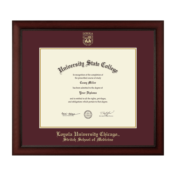 Framerly - LUC Medicine Diploma Frame with Maroon and Gold Mat