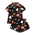 thumbnail image 4 of Summer Sales Womens Pajama Sets Satin Fall Pumpkin Print Short Sleeve Button Loungewear Halloween Pajama Sets for Women 2 Piece, 4 of 4