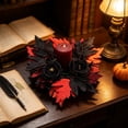thumbnail image 4 of 12 Inch Halloween Candle Ring Wreath, Artificial Black Rose with Red Maple Leaves, Gothic Fall Mini Wreath for Pillar Candle Tabletop Decoration, 1-Pack, 4 of 6