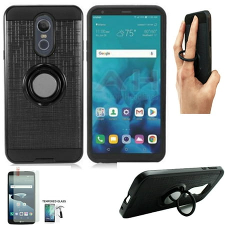 Phone Cases For Boost Mobile Lg Phone Case for Straight Talk LG Stylo 4 Prepaid / Boost Mobile LG Stylo 4 Case / LG Stylo 4 Case / Stylo 4 Plus Tempered Glass with Finger Holder (Ring-Stand Black-Black TPU/Tempered Glass) ()