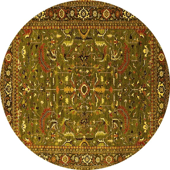 Ahgly Company Indoor Round Oriental Yellow Traditional Area Rugs, 8' Round