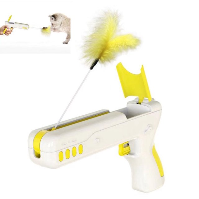 Divertido palo para gato que rebota divertido palo para gato interactivo entretenimiento interactivo juguete para gato con plumas que rebota (amarillo) oso de fresa Electrónica