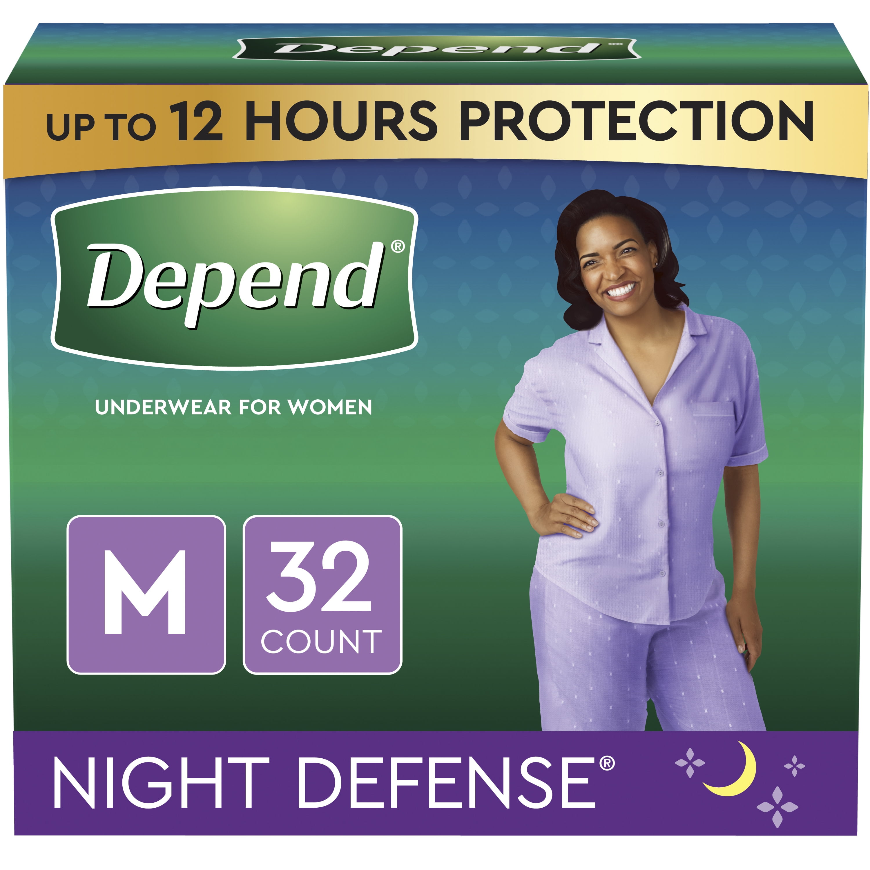 Depend Night Defense Women's Overnight Incontinence Underwear, M, Light