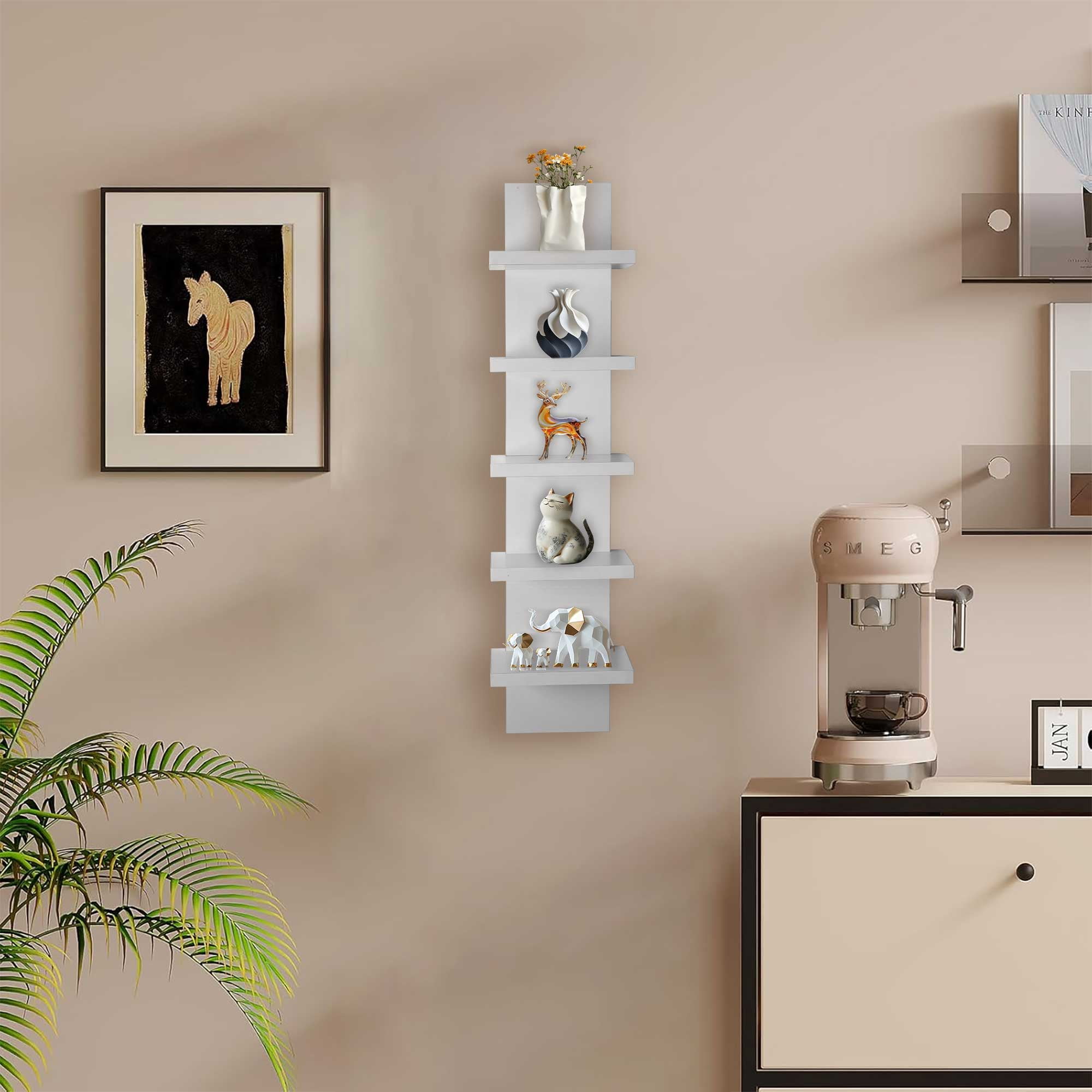 5 Tier Wall Shelf Unit, White Wall Shelf, Multifunctional Display Floating Shelf, Bedroom and Home Decor Organizer