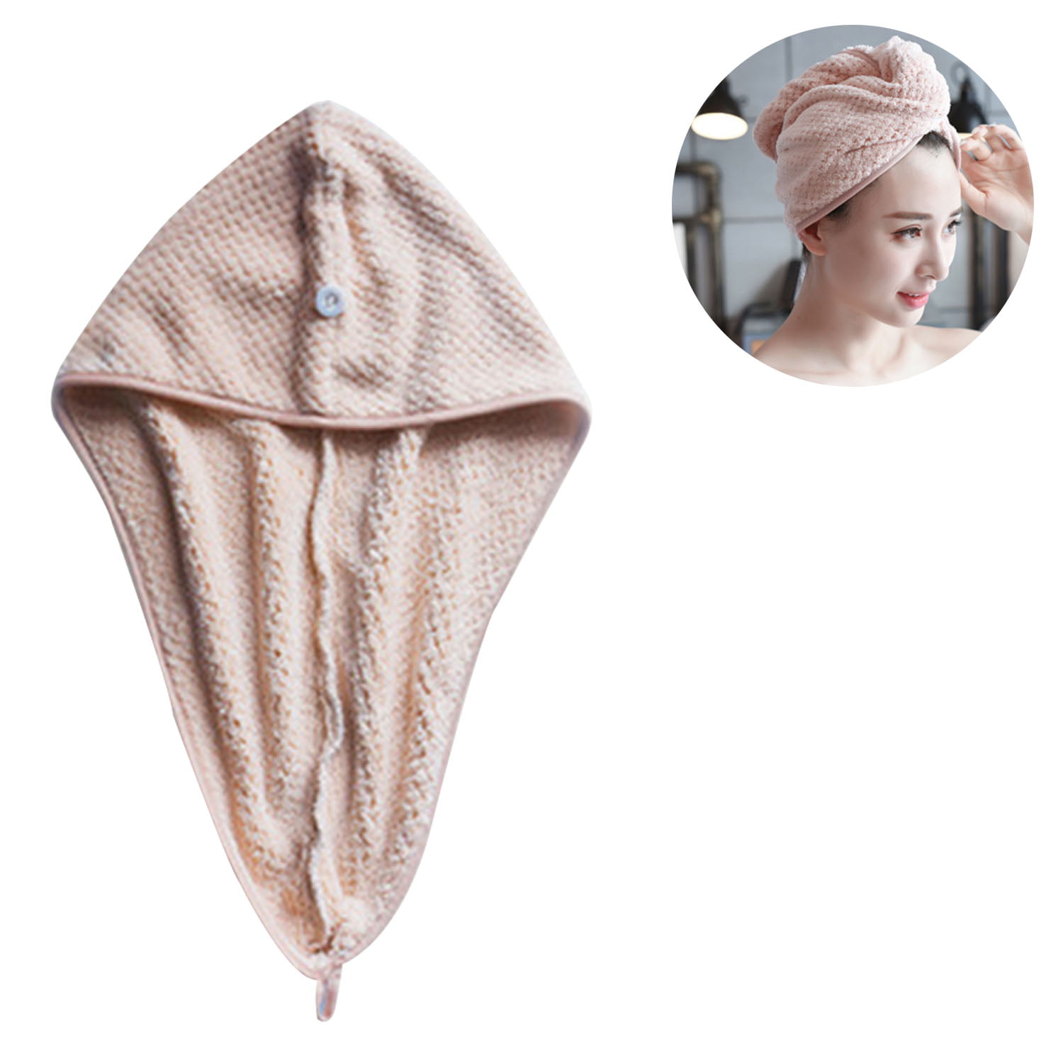 Hair Turban Towel Candy Pink 100/% Cotton Absorbent Soft Wrap with Loop /& Button