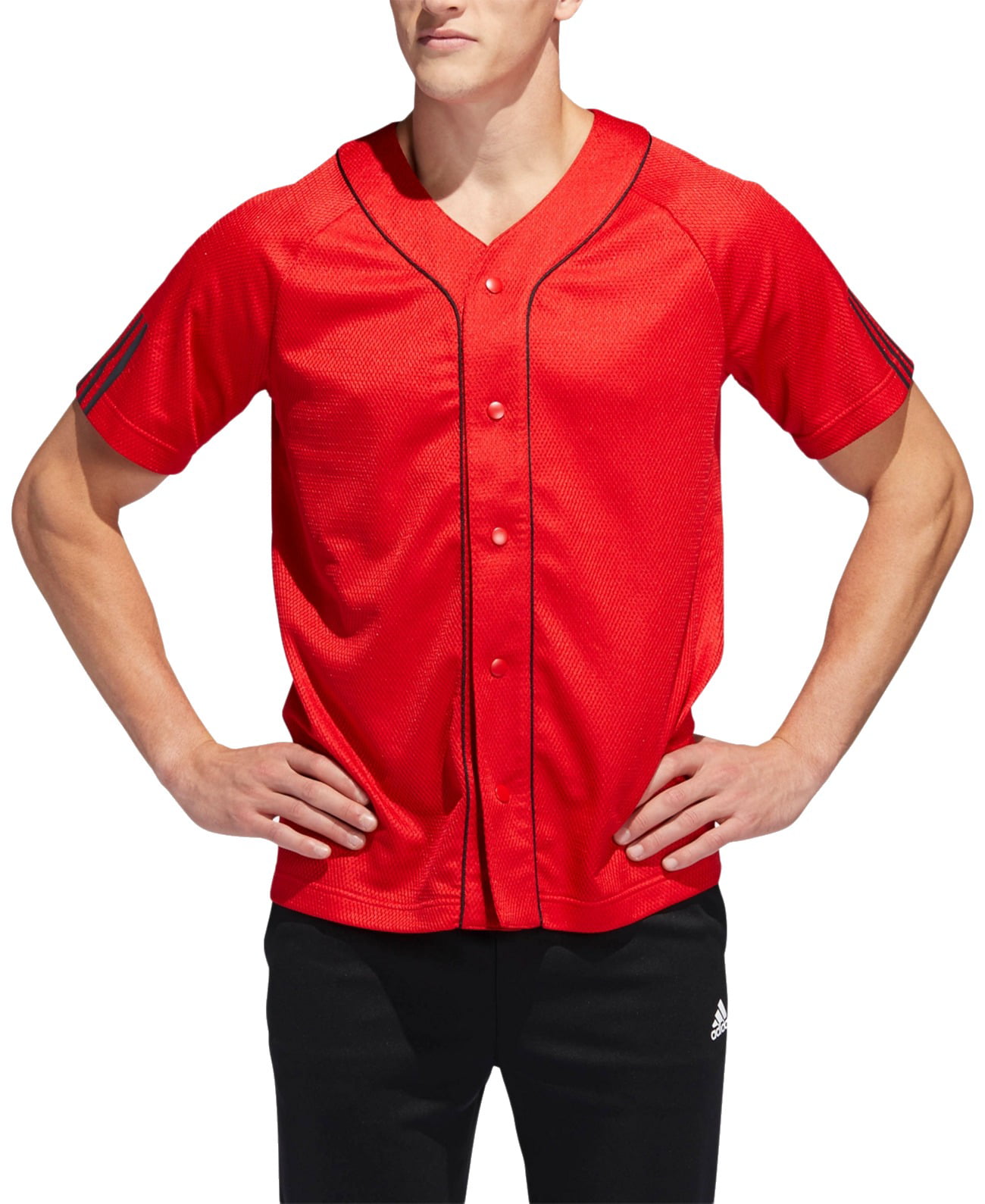 Adidas Casual Shirts - Mens Shirt Black Button Down Baseball Jersey