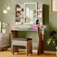 thumbnail image 2 of Makeup Vanity Desk with Mirror & Lights, Small Vanity Table Set for Girls with Chair & Power Outlet, Modern Dressing Table with 2 Drawers & 4 Storage Shelves, Adjustable RGB Lighting - White, 2 of 9