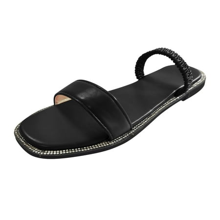 

B91xZ Casual Shoes for Women Comfortable Open Crystal for Womens Slip-On Toe Slippers Sandals Flat Women Women Shoes Flip Flop Black Size 7