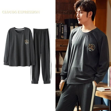 

QWZNDZGR Spring Autumn L-4XL Knitted Cotton Simple Men s Pyjamas Suits Pajamas Set Casual Male Sleepwear Pyjamas Night Pijamas Homewear