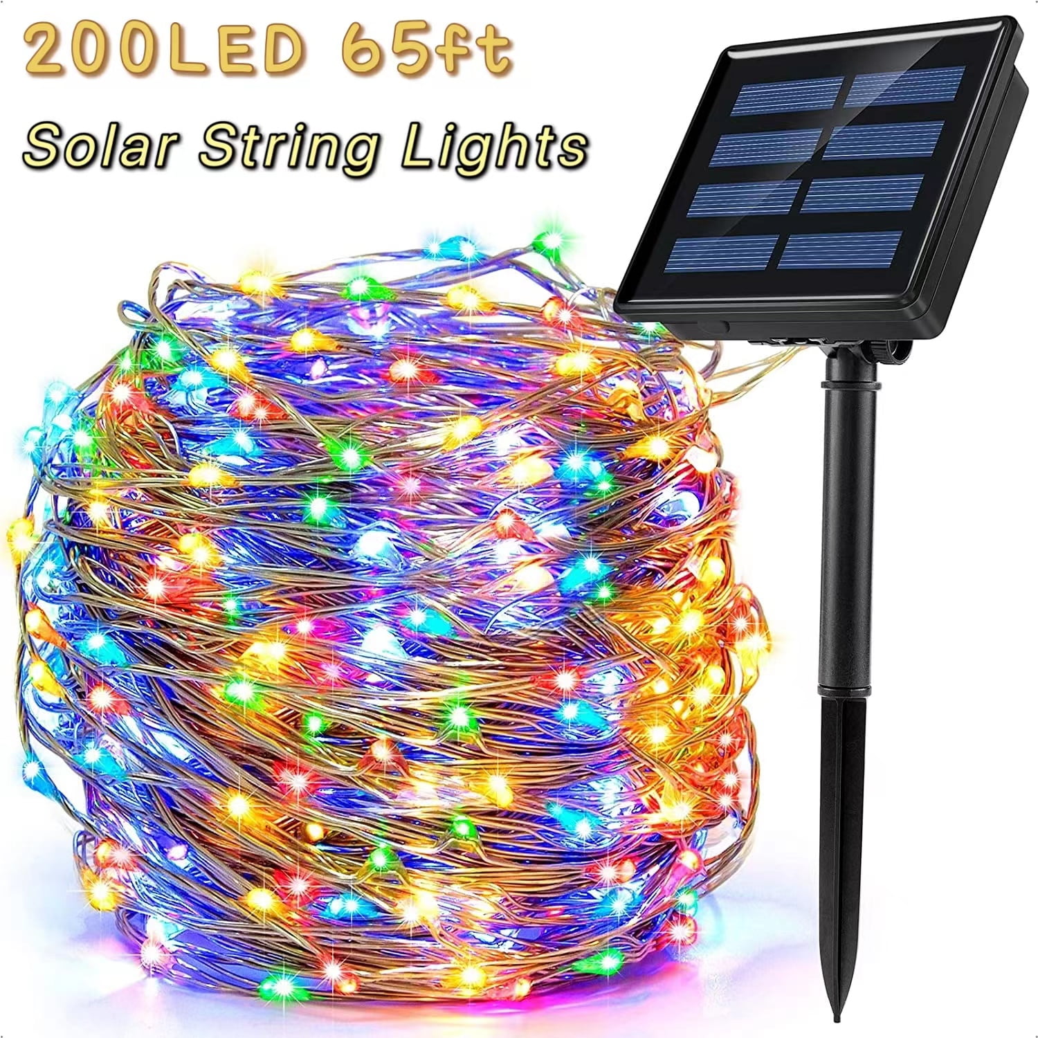 65FT 200LED Solar Fairy String Light Copper Wire Outdoor Waterproof Garden Decor