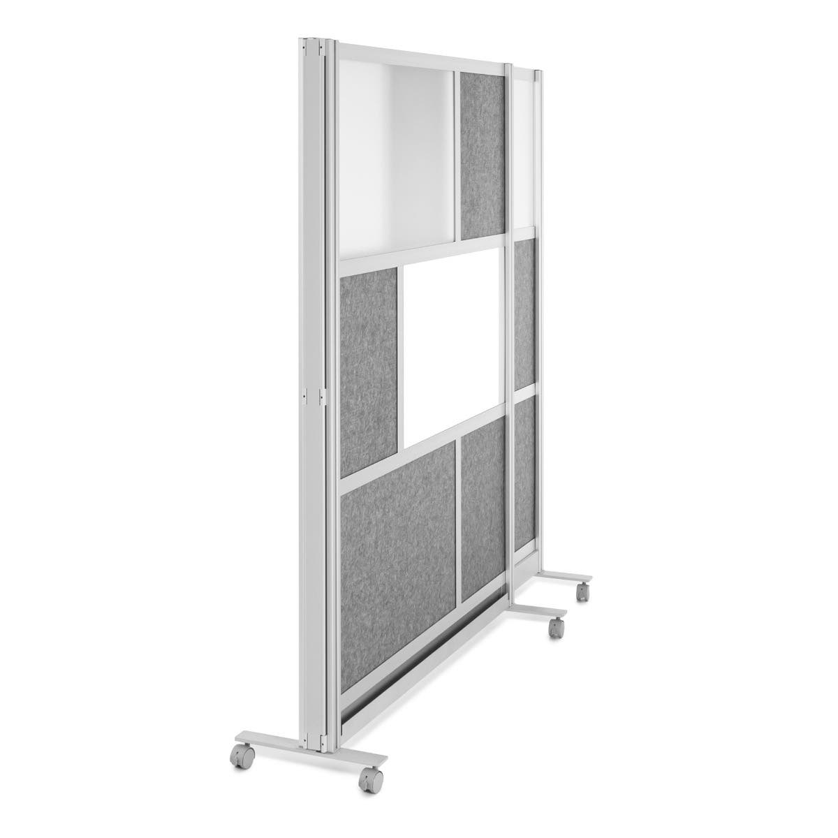Luxor Workflow Modular Wall Bundle with 2 Walls + Hinge + Casters, 70" x 70" & 53" x 70", Silver, Freestanding