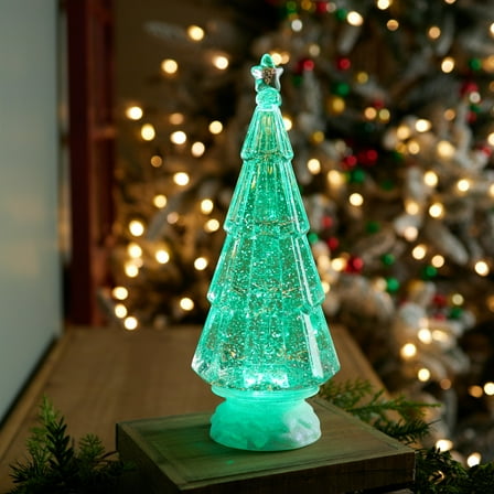 Melrose LED Lighted Glittered Christmas Tree Decoration - 12" - Green Lights