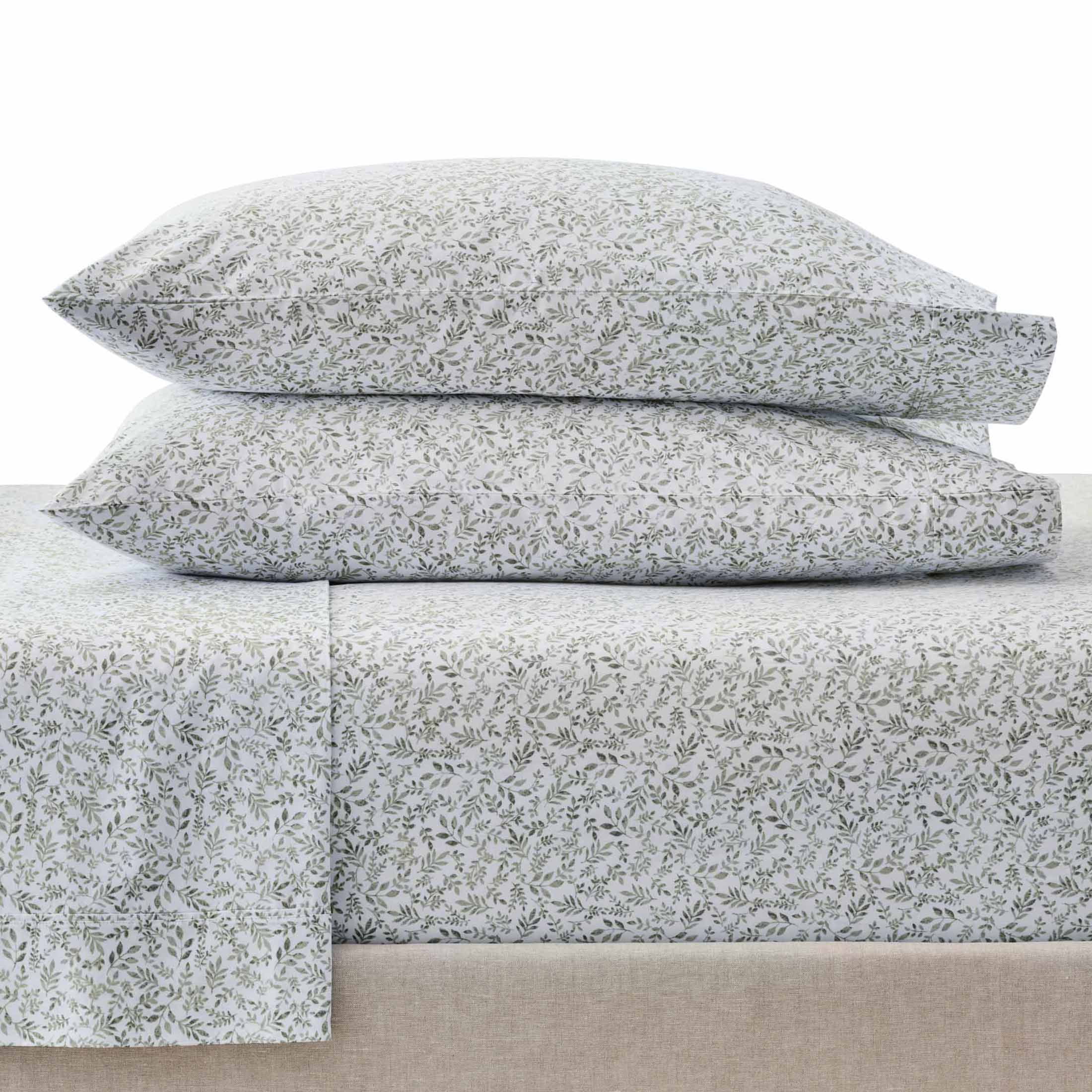 Better Homes & Gardens Soft Silver Botanical Cotton Percale Pillowcases, Standard/Queen (2 Count)
