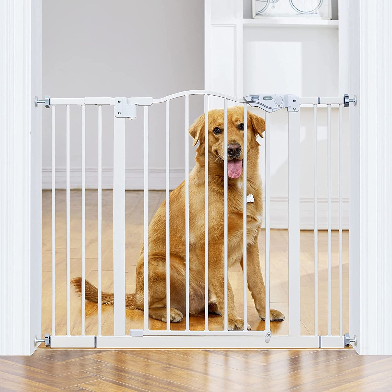 Fits Openings 29.5-40.5 Durable Easy Walk Thru Puppy Fences Dog Gate Auto Close Safety Gate 40.5 inch Extra Wide Pet Gates for House Doorway and Stairs Includes 2.75 and 5.25 Extension