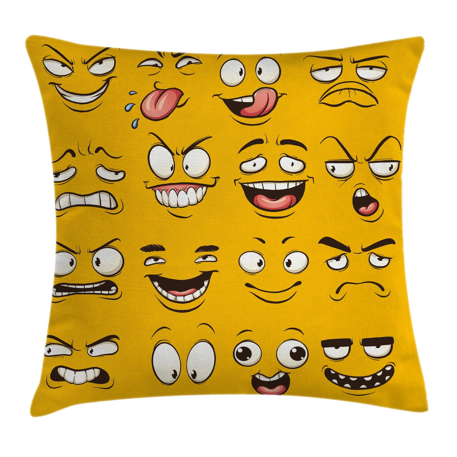 Emoji Throw Pillow Cushion Cover, Smiley Surprised Sad Hot Happy