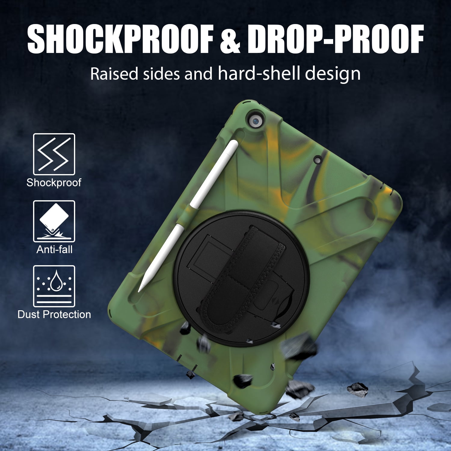 KIQ iPad 8th 7th Generation Case 10.2 inch 2019/2020, Shockproof Rugged Military Grade Case for Apple iPad 10.2 7th/8th Gen [Camouflage]