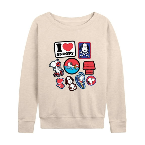 Peanuts - I Heart Snoopy Patches - Women's Lightweight French Terry Long Sleeve Shirt