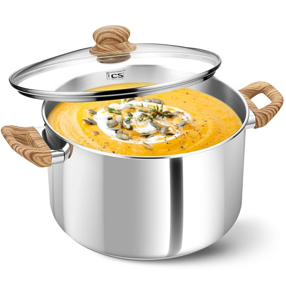 Koch Systeme CS 6QT Stainless Steel Stockpot with Heat-Resistant Bakelite Double Handle, Steel Soup pots with Lid, Dishwasher Safe