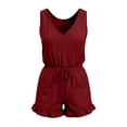 thumbnail image 4 of Womens Summer Jumpsuit V-Neck Short Sleeve Romper Playsuit Solid Color Trousers Pants One Piece Bodysuit Ladies Office Elegant Overall Wine M, 4 of 6