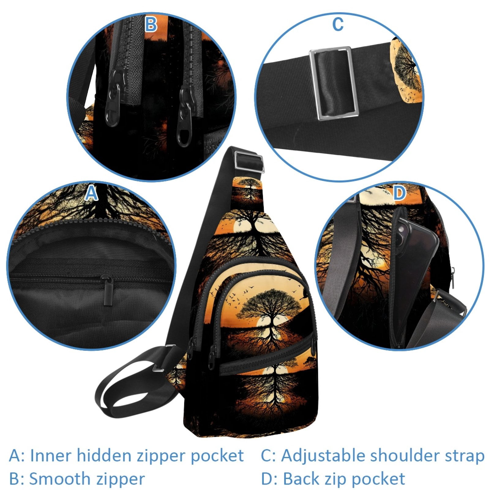 ERJLKXP Africa Sunset Grassland Small Mens Women Crossbody Chest Bag, Travel Over Shoulder Sling Bag Backpack Men Side Bag,Daypack