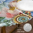 thumbnail image 3 of Round Table Cover 45-54 Inch Boho Floral Waterproof Reusable Table Cloth Round Fitted Vinyl Tablecloth with Elastic Edged for Parties Outdoors, Bohemia Colorful Mandalas Botanical Flower, 3 of 6