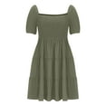 thumbnail image 4 of Diufon Mini Dresses for Women Square Neck Short Sleeve Dress Solid Color Pleated A-Line Dress, 4 of 6