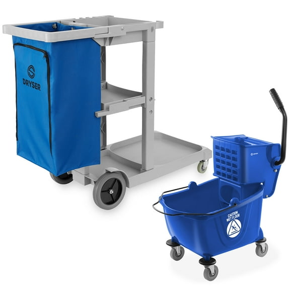 Dryser Commercial Janitorial Cleaning Cart & Mop Bucket with Side Press Wringer, 26 Qt. Blue
