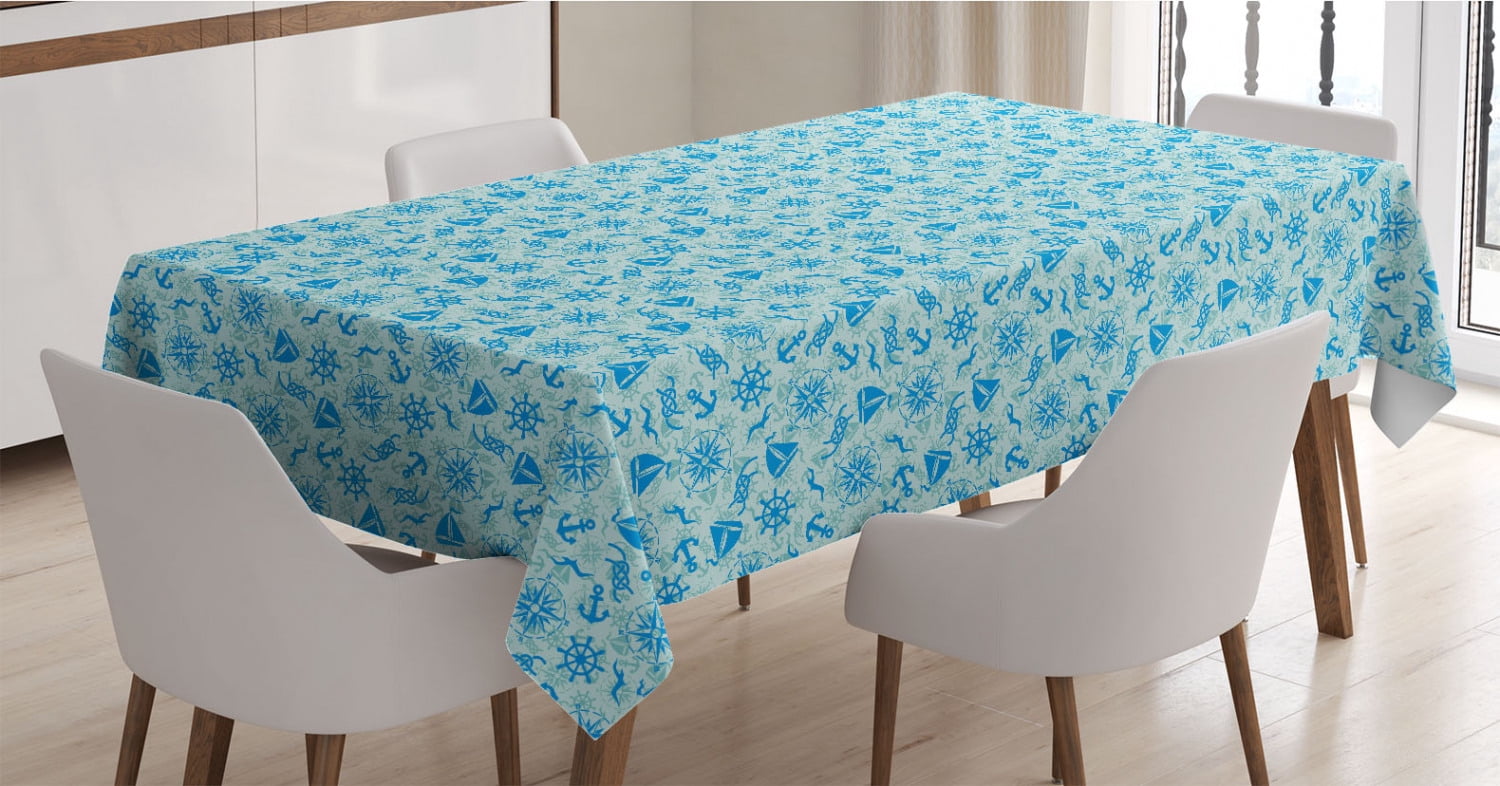 Compass Tablecloth, Various Nautical with Seagulls Anchor Sailor Knot ...