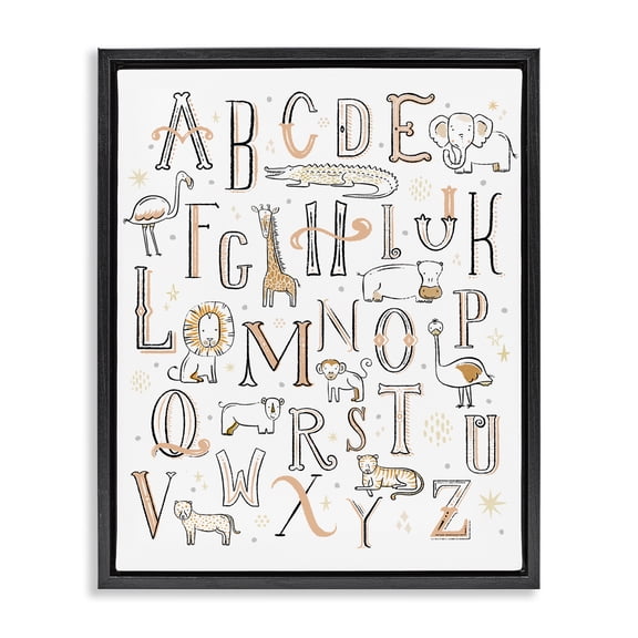 Stupell Industries Cottage Nursery Animal Alphabet Chart Black Floating Frame Canvas Art, 17 x 21, by Zirkus Design
