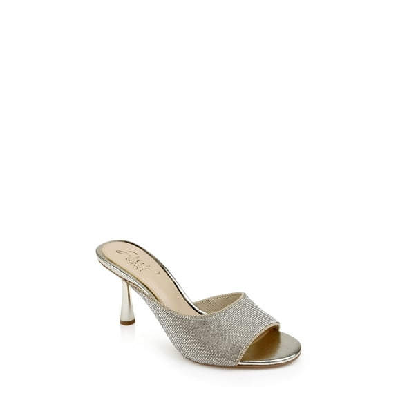 Jewel Badgley Mischka Haya Metallic Peep-Toe Mules