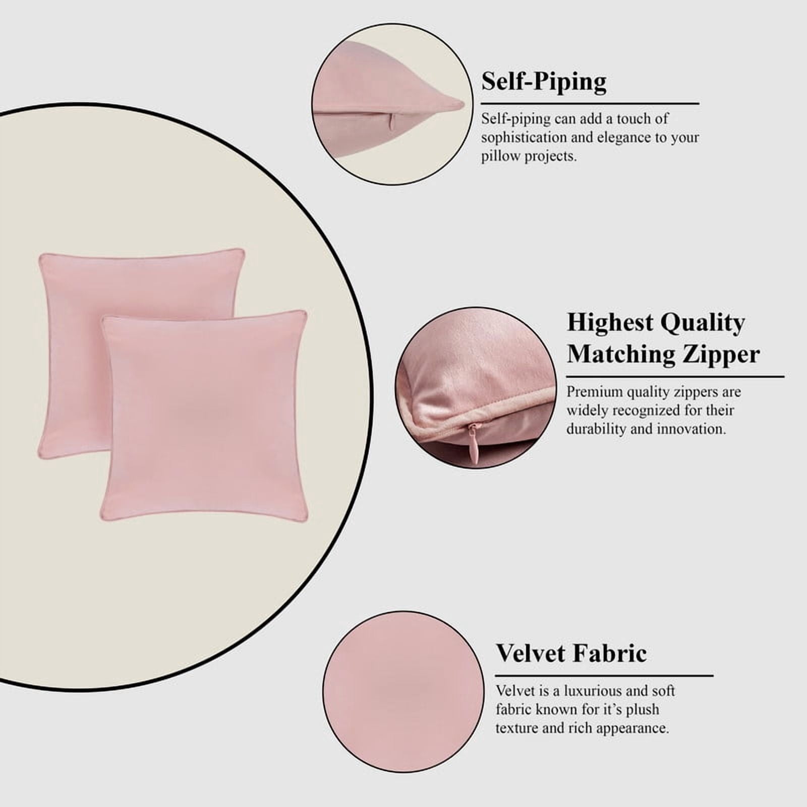A1HC Set of 2 Luxurious Soft Velvet Throw Pillow Covers Only, 22"x22", Pink, Decorative Cushion Covers with Hidden YKK Zipper for Sofa or Bed