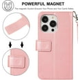 thumbnail image 4 of Wallet Case Compatible with iPhone 14 Pro, 5 Card Slots Magnetic Closure Zipper Pocket Cash Handbag PU Leather Flip Protective Phone Case with Wrist Strap TPU Kickstand Cover - Rose Gold, 4 of 17