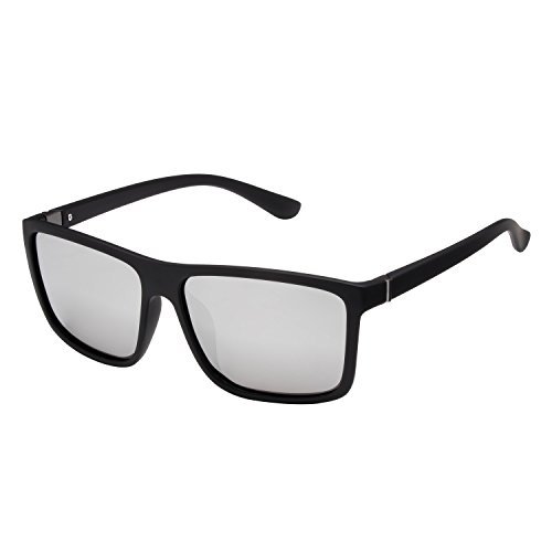 NIEEPA Men's Driving Sports Polarized Sunglasses Square Plastic Frame Glasses (White Silver Lens/Black Frame) NIEEPA NIEEPA