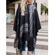 thumbnail image 3 of Capas de mujer, ropa de otoño estilo capa, cárdigan de lana de búfalo bohemio abierto al frente, suéter de capa a cuadros de gran tamaño con flecos, negro - Rayas, 3 of 5