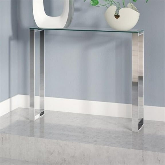 Carolina Clear Glass Top Console Table With Sleek Sled Chrome Metal Leg