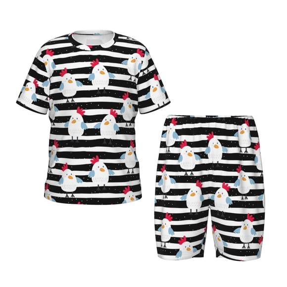 Fotbe Cute Chicken Pijama Estampada de 2 Piezas para Niños – Ropa de Dormir de Manga Corta Cómoda para Niños y Niñas, Camiseta y Shorts de Algodón-X-Large