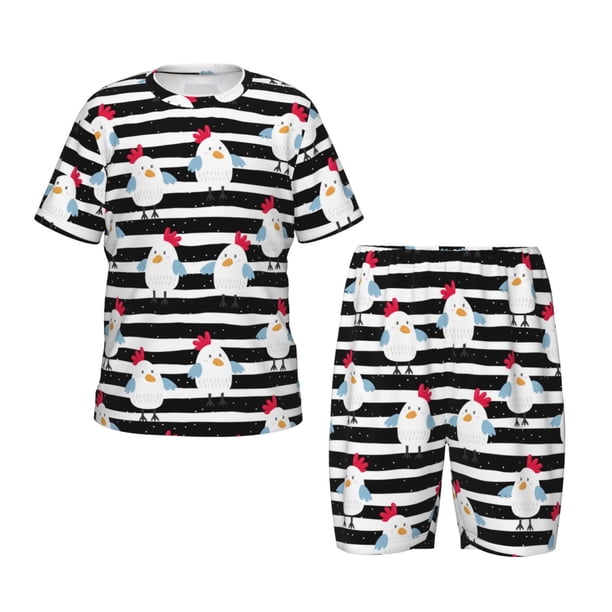 Balery Cute Chicken Conjunto de Pijama Infantil de Manga Corta con Estampado – Ropa de Dormir de Algodón Suave-Medium