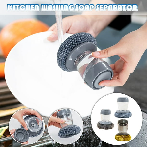 Xihbxyly Cepillo Automático para Lavar Ollas, Diseño de Prensa Vertical, Botón Dispensador de Jabón, Cerdas de Nailon para Utensilios de Cocina Antiadherentes, Bandeja de Goteo Extraíble, Fácil Limpi