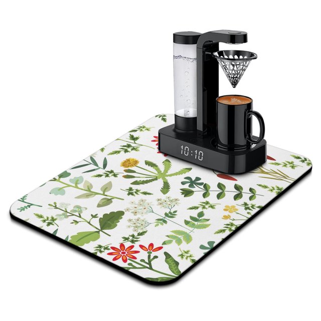 Absorbent Microfiber Dish Drying Mat, Rare Vintage Botanical, Wild Flowers & Herb Design, Large 18x24 Inch, Perfect for Kitchen Counter and Coffee Bar Decor
