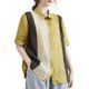 thumbnail image 1 of Camisas sueltas para mujer con rayas y empalmes, manga corta, botones, estilo vintage, informal, 1 of 8