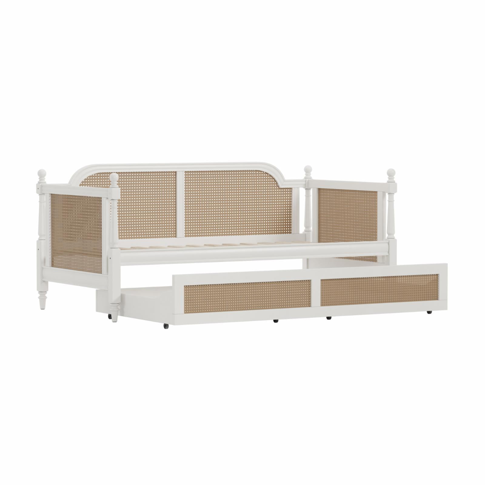 Hillsdale Melanie Wood and Cane Twin Daybed in White and
