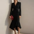 thumbnail image 3 of Women's Blazer Dress Suit Dress Long Sleeve Notch Collar Waist Defining Bodycon Fishtail Hem Dress for Office Spring Fall,Black,2XL, 3 of 5