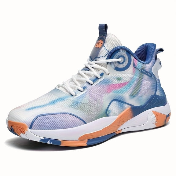 Men's High Top Sports Shoes, Breathable And Non Slip Basketball Shoes, Outdoor Sports Men's Shoes, Comfortable And Shock-absorbing Fitness Tennis Walking Shoes